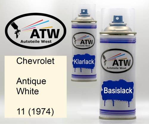 Chevrolet, Antique White, 11 (1974): 400ml Sprühdose + 400ml Klarlack - Set, von ATW Autoteile West.